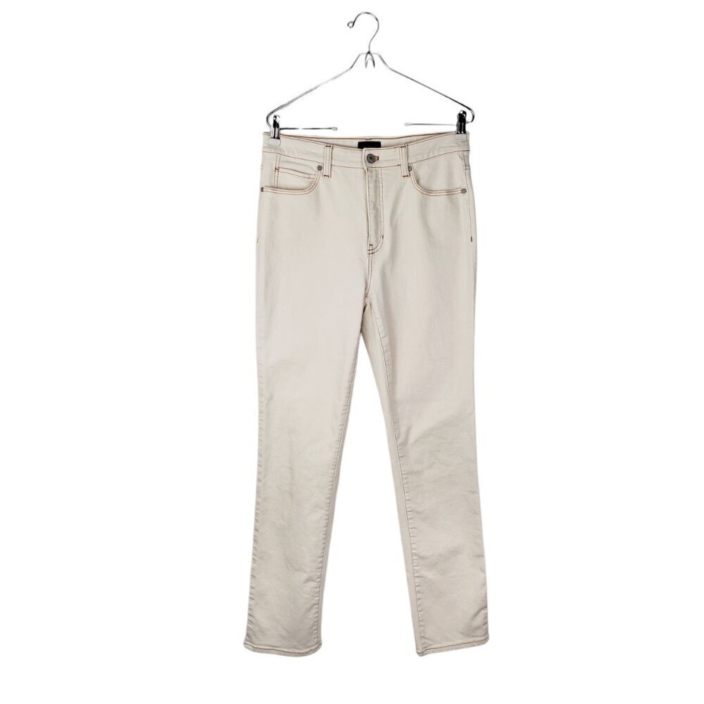Talbots Straight Leg Jeans Ivory Contrast Stitch Classic Neutral Denim Size 6